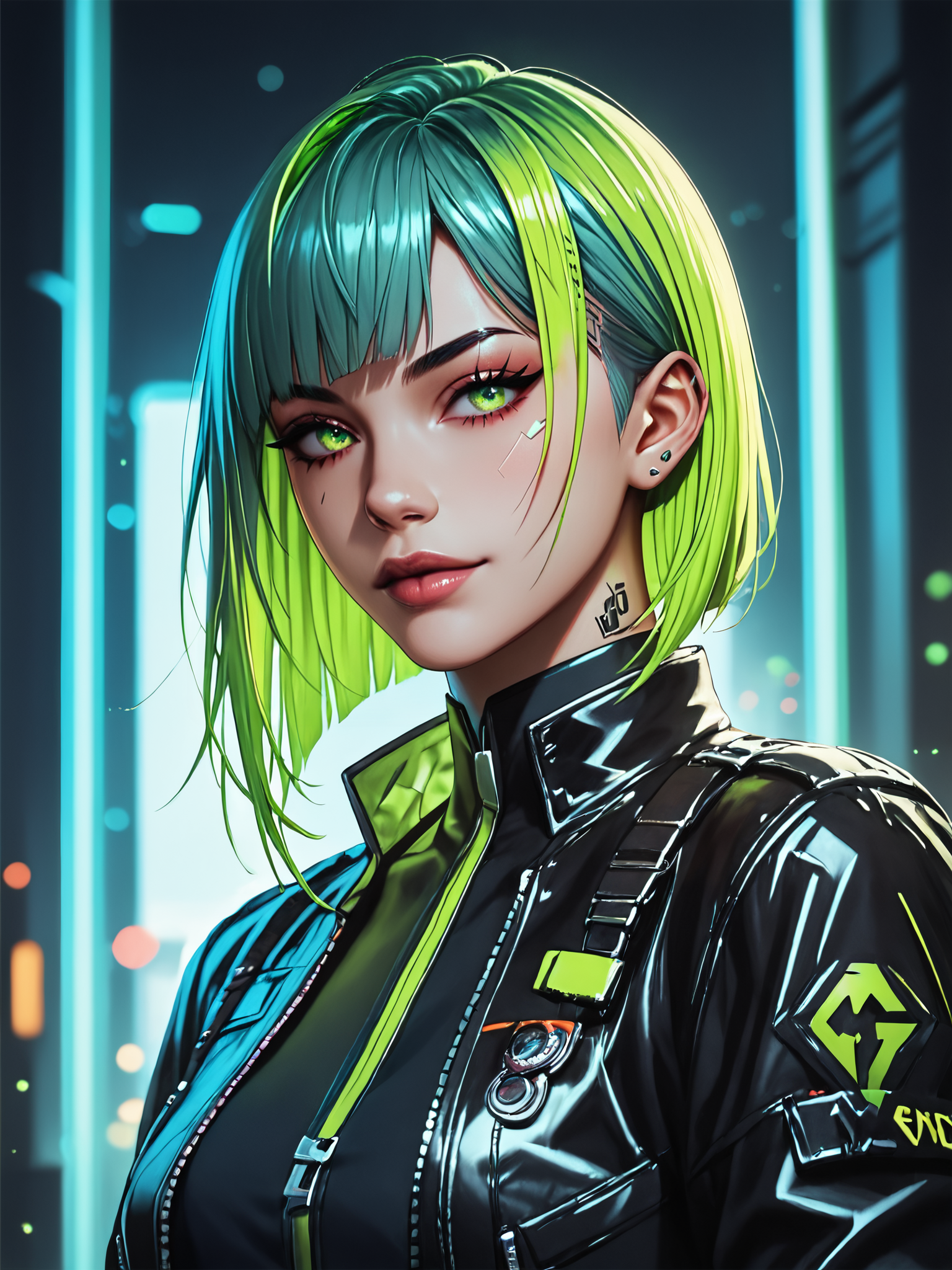 00430-411503506-score_8_up, score_7_up, 1girl, bangs haircut, green haircut,  intricate futuristic black jacket and colored clothes, original po.png